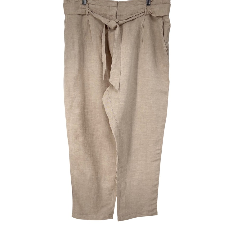 Loft Womens Linen Blend Paperbag Straight Leg Pants XL Beige Coastal Resort